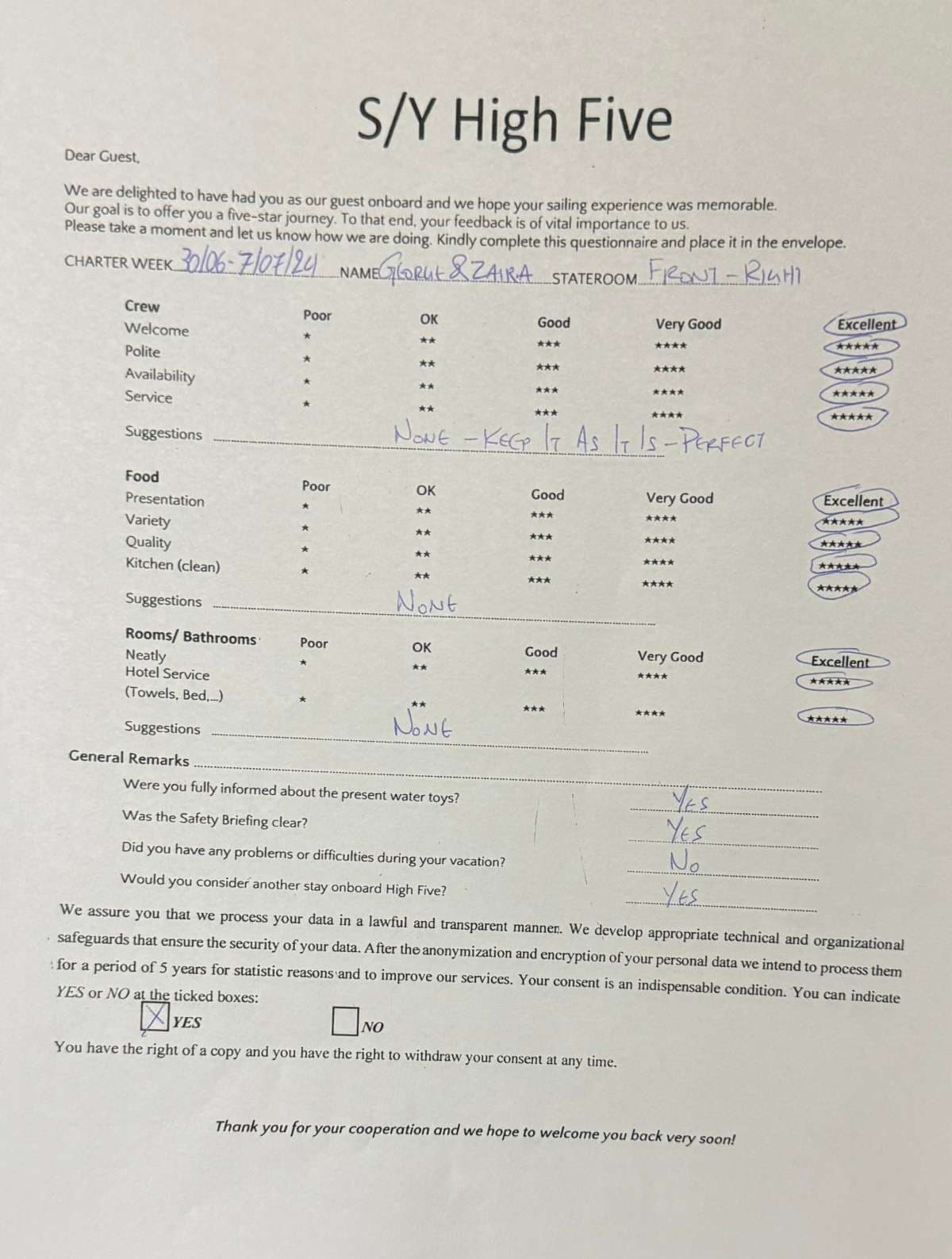 HIGH FIVE guest review