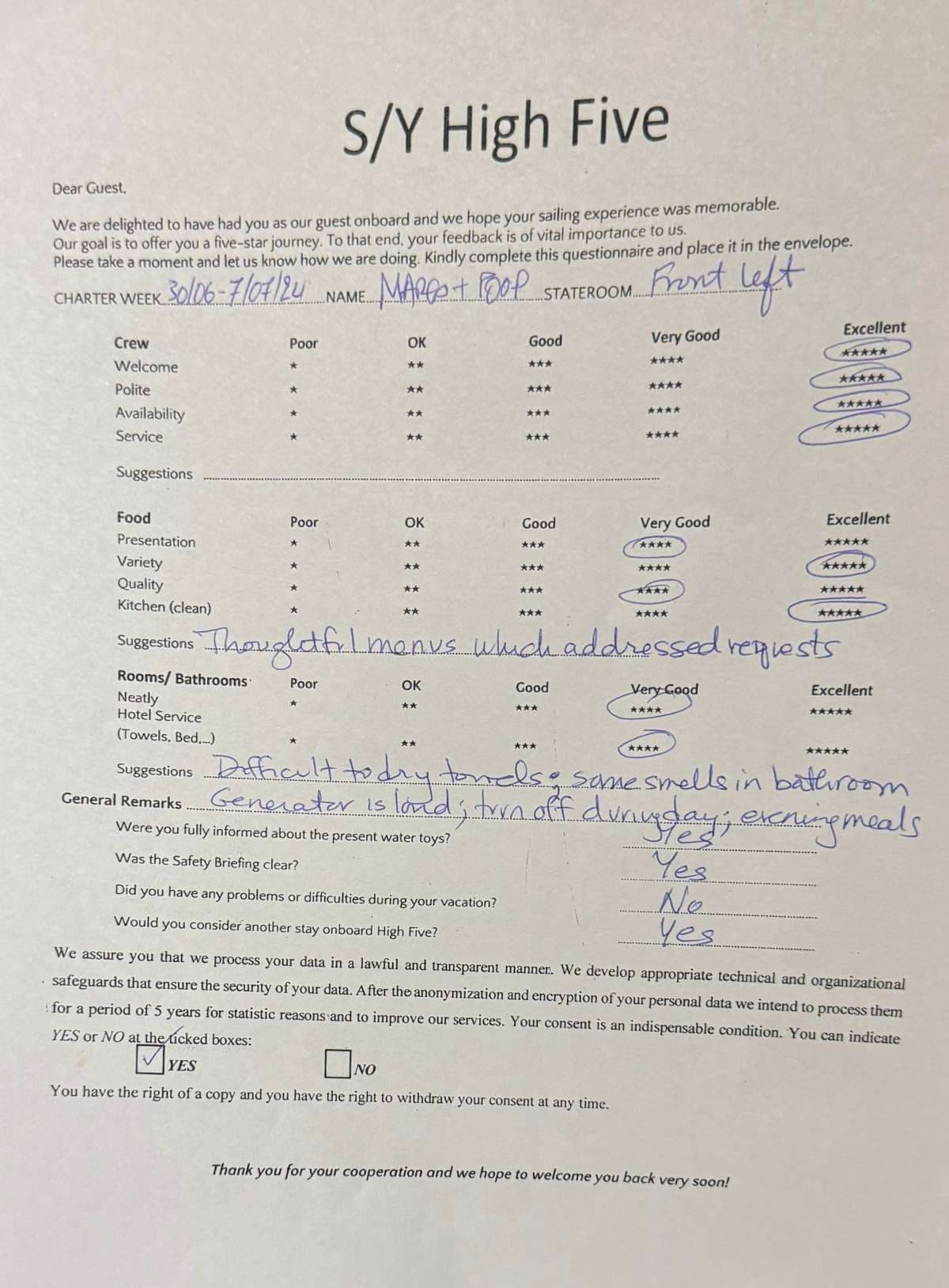 HIGH FIVE guest review