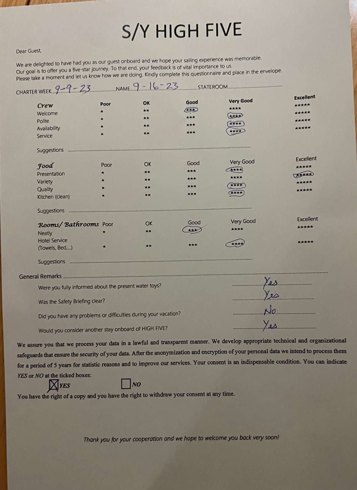 HIGH FIVE guest review