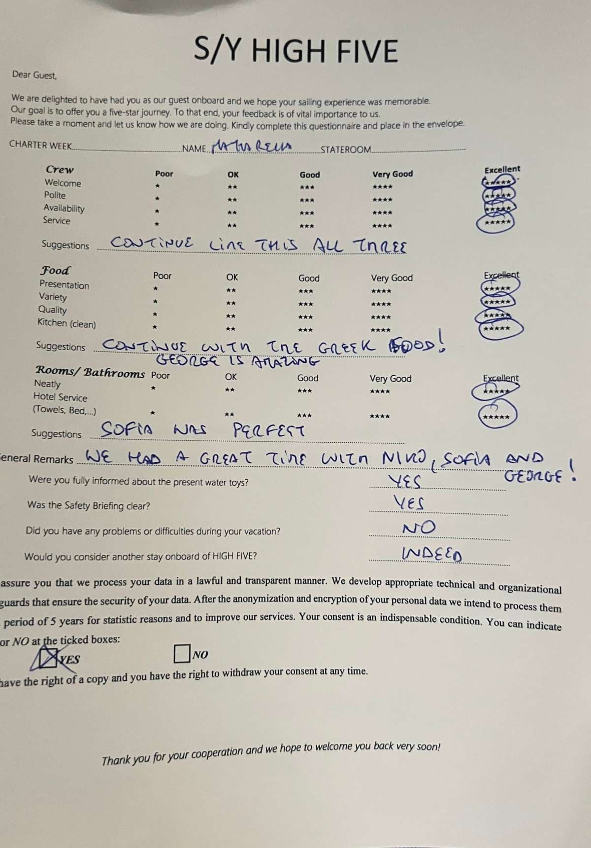 HIGH FIVE guest review