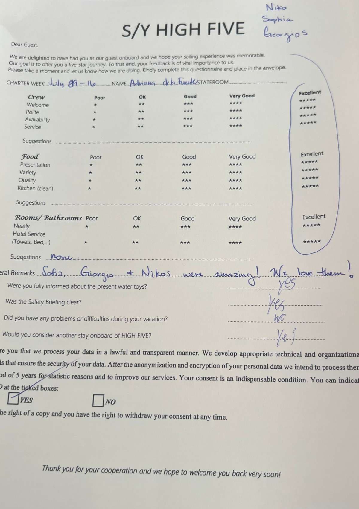 HIGH FIVE guest review