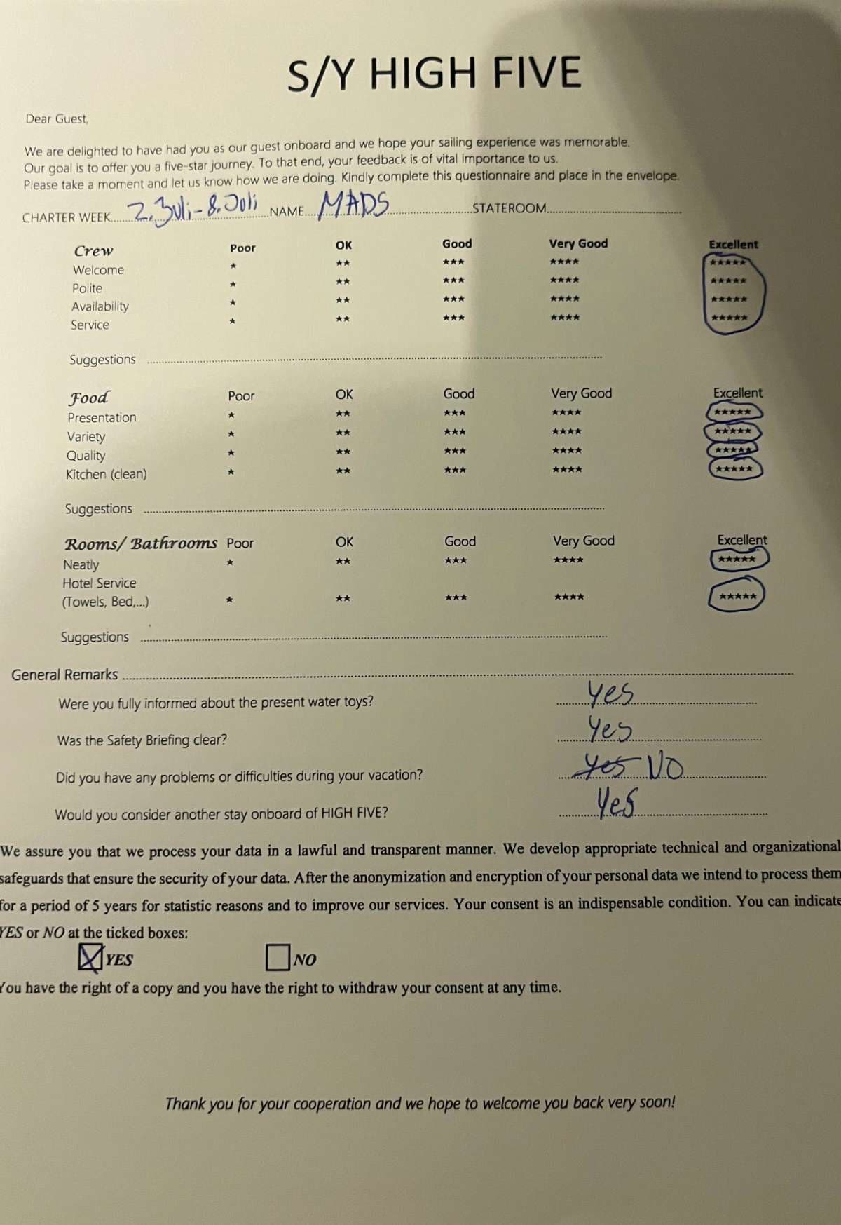 HIGH FIVE guest review