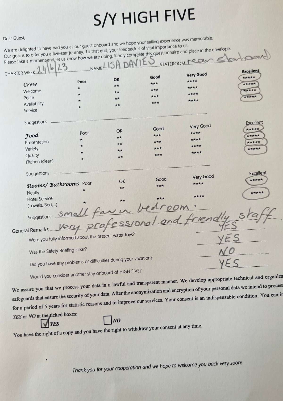 HIGH FIVE guest review