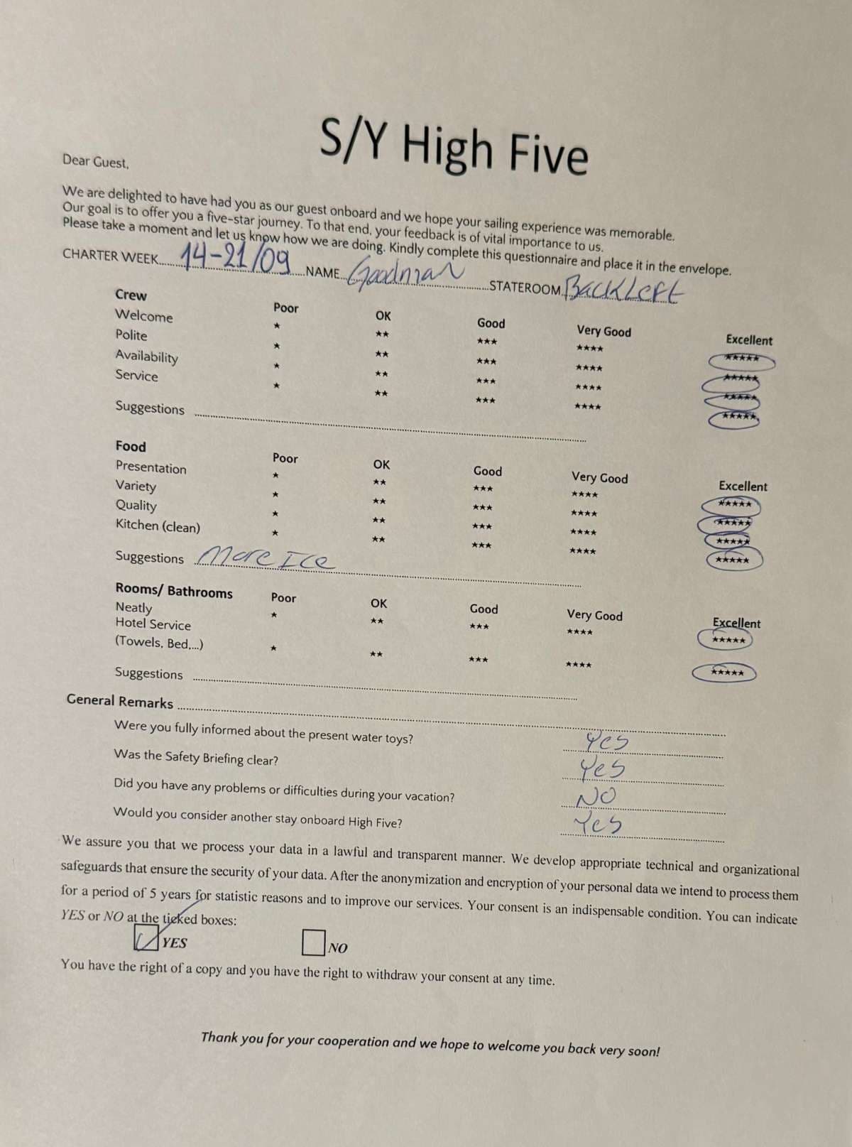 HIGH FIVE guest review