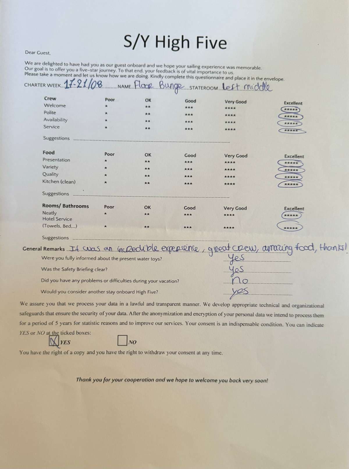 HIGH FIVE guest review