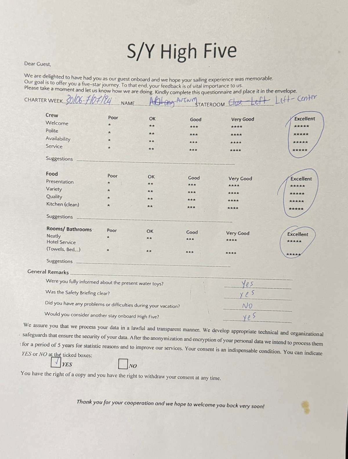 HIGH FIVE guest review