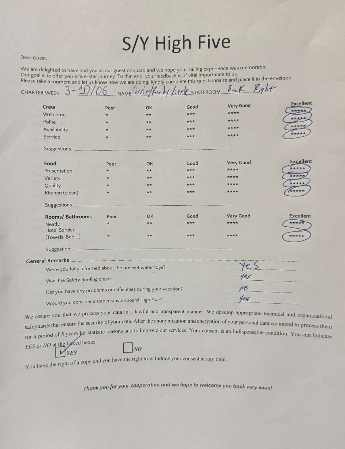 HIGH FIVE guest review