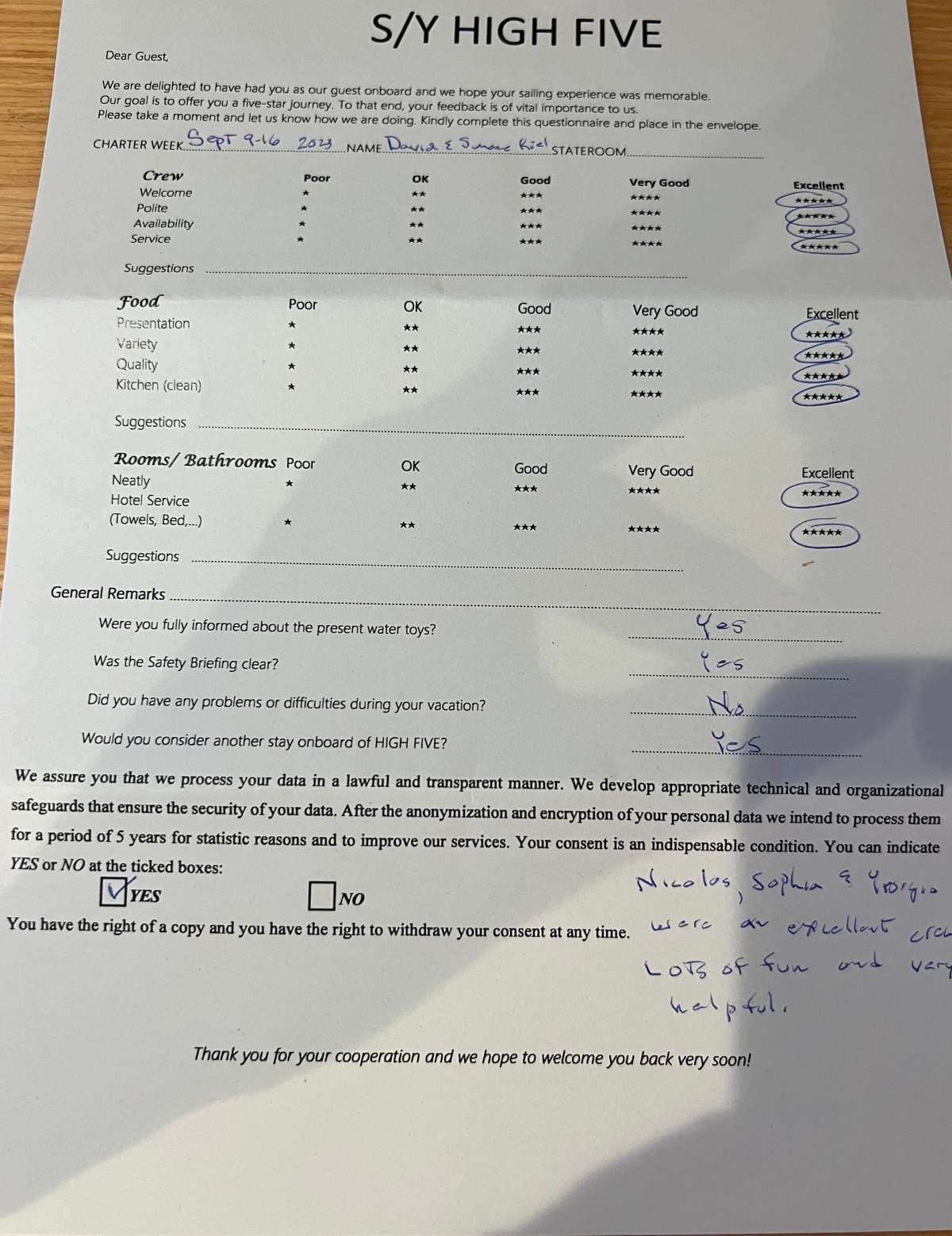 HIGH FIVE guest review