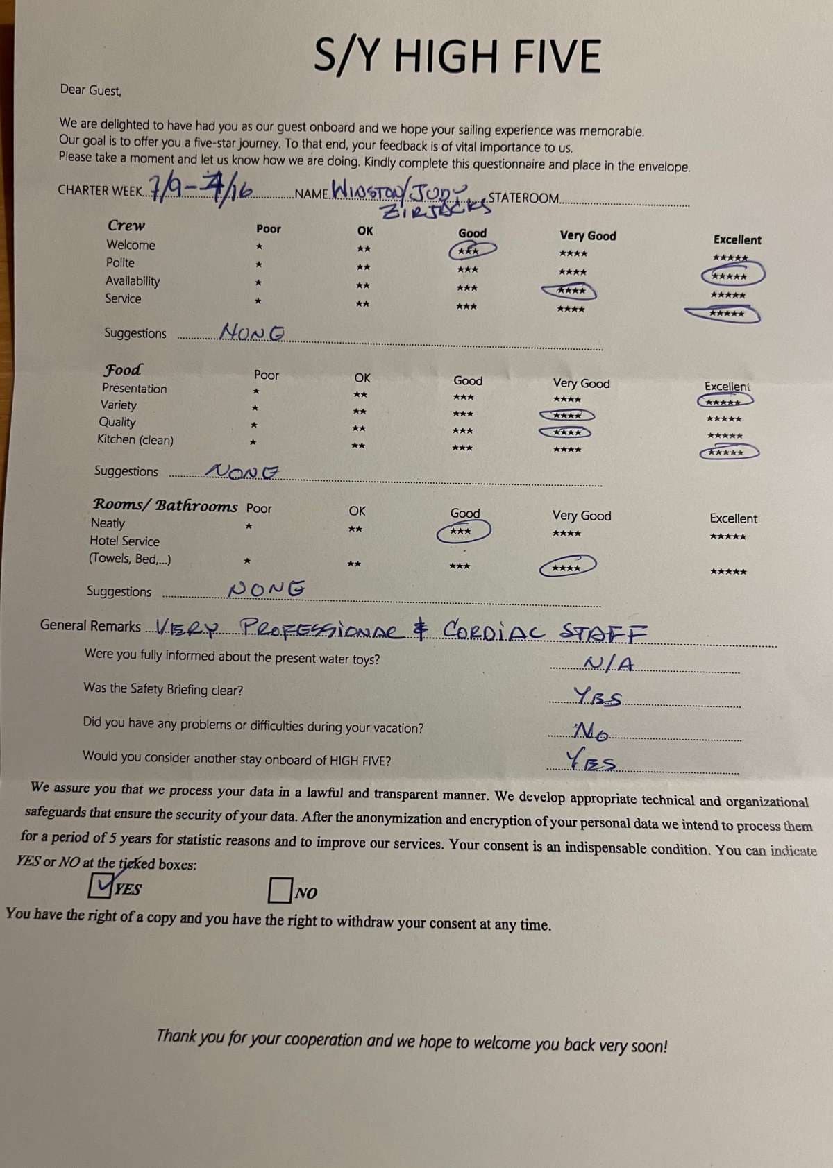 HIGH FIVE guest review