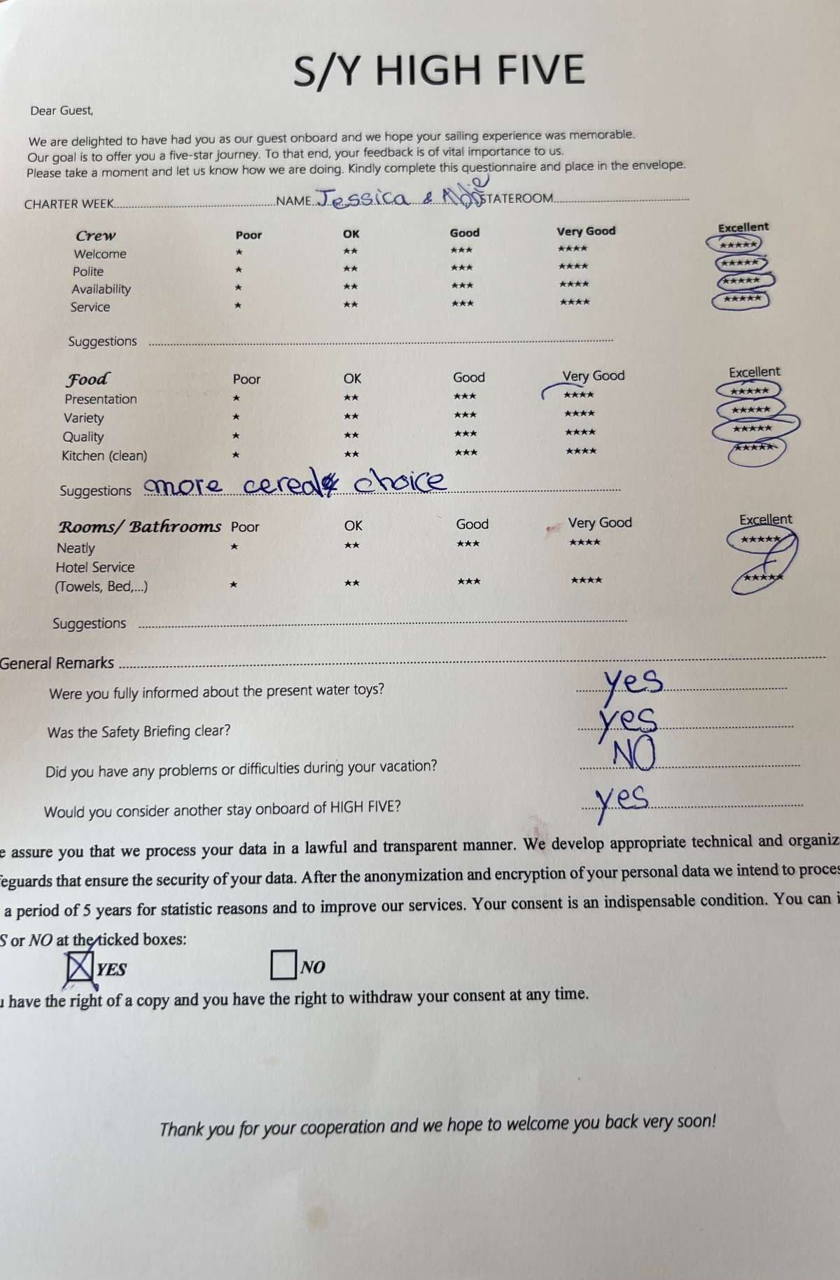 HIGH FIVE guest review