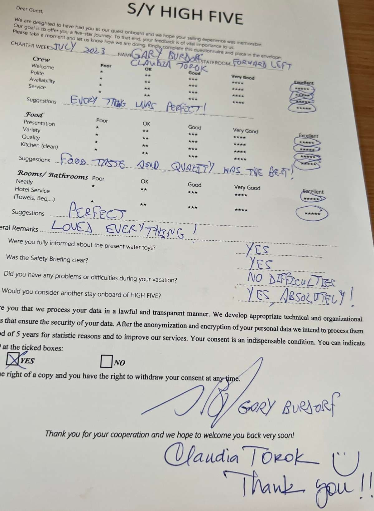 HIGH FIVE guest review