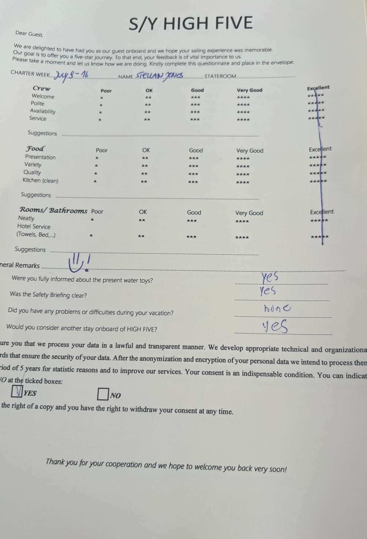 HIGH FIVE guest review