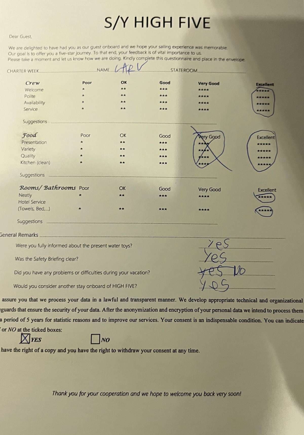 HIGH FIVE guest review