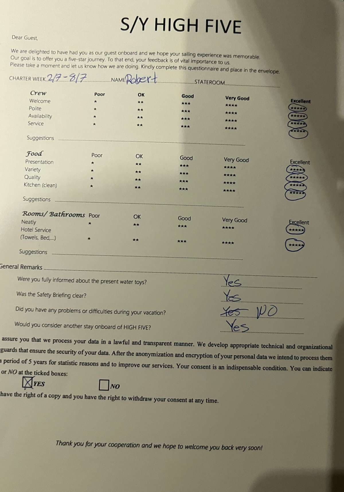 HIGH FIVE guest review