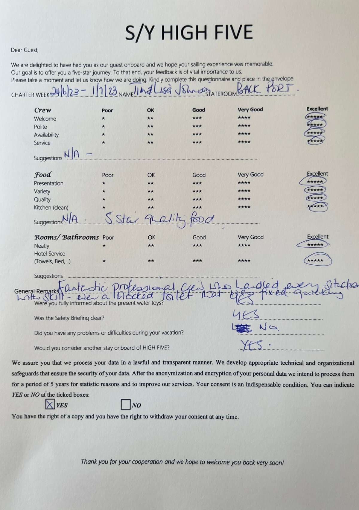 HIGH FIVE guest review