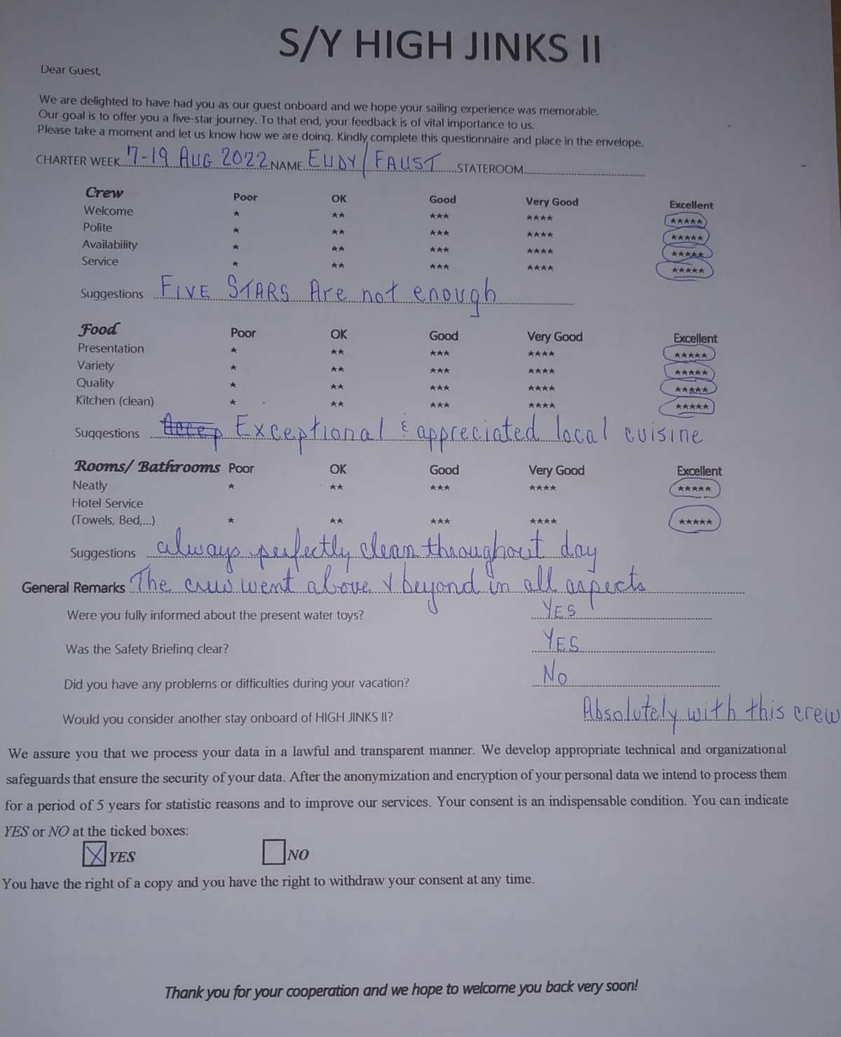 HIGH FIVE guest review