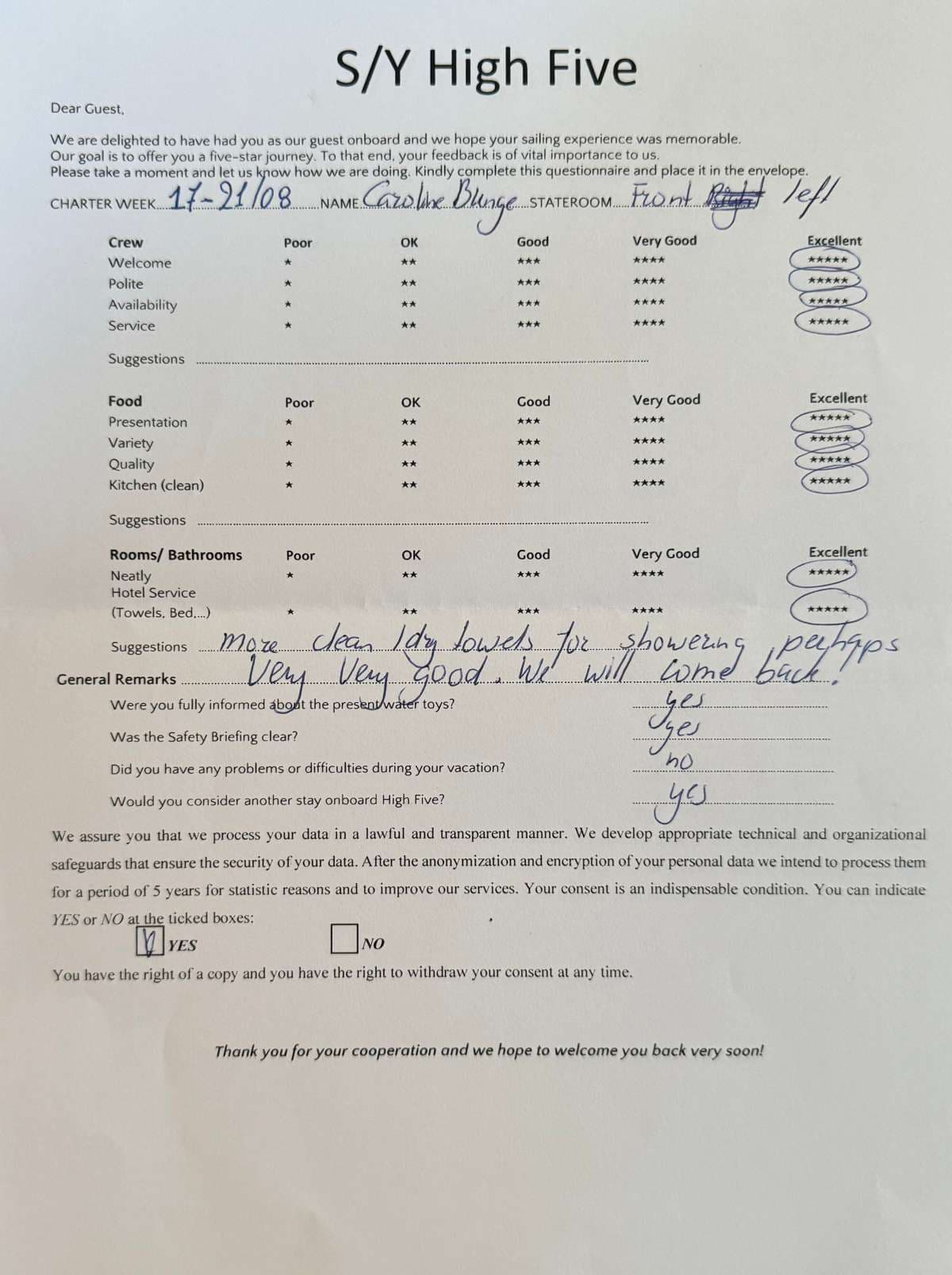 HIGH FIVE guest review