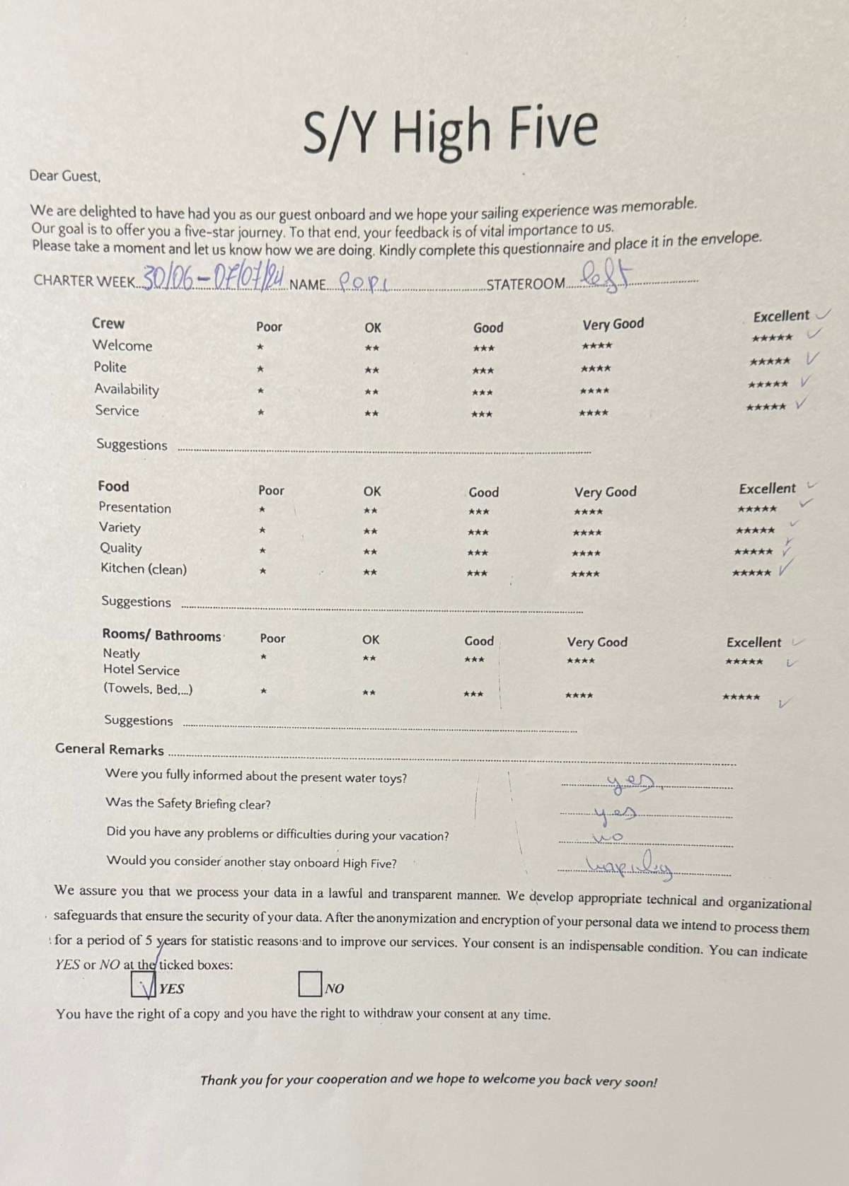 HIGH FIVE guest review
