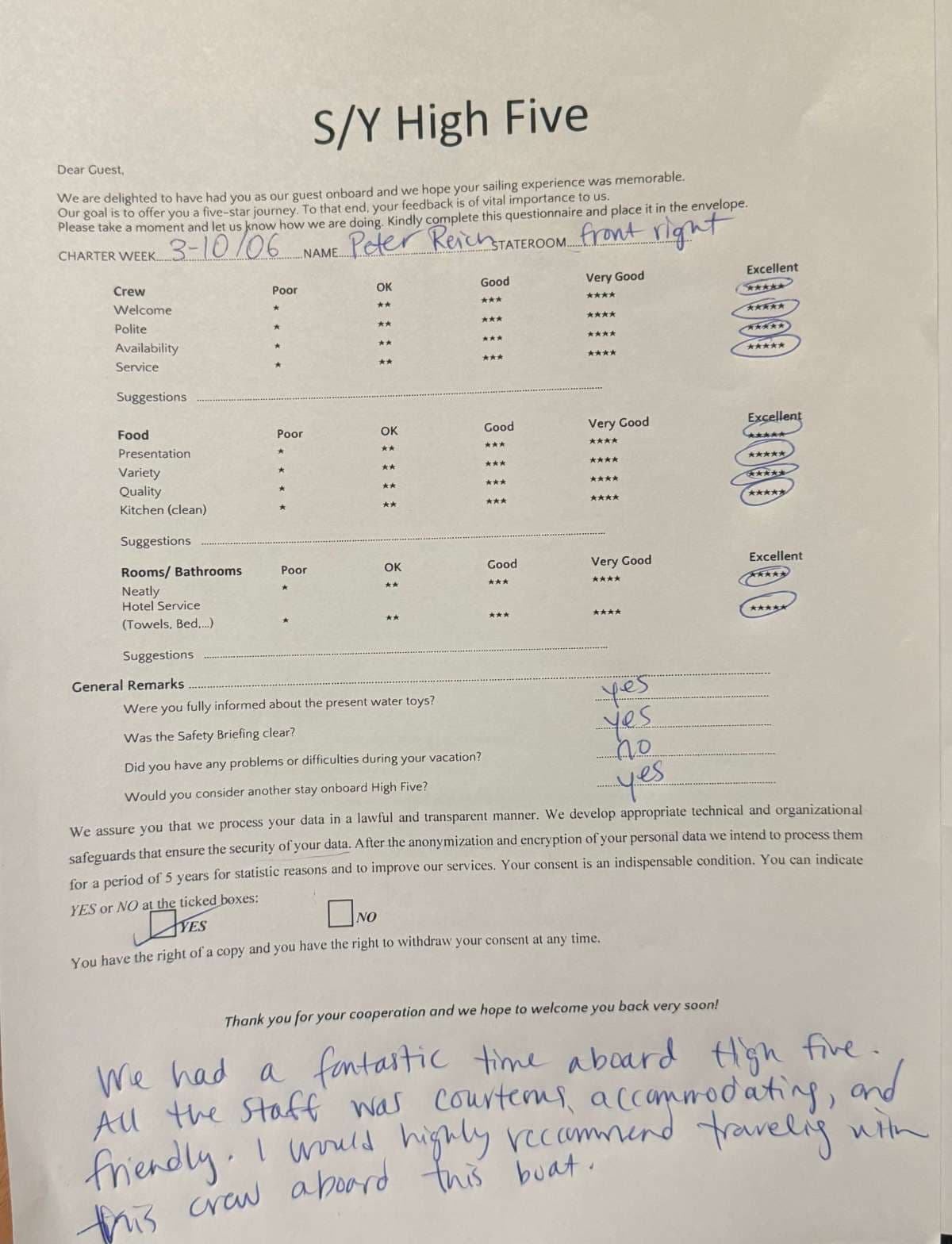 HIGH FIVE guest review