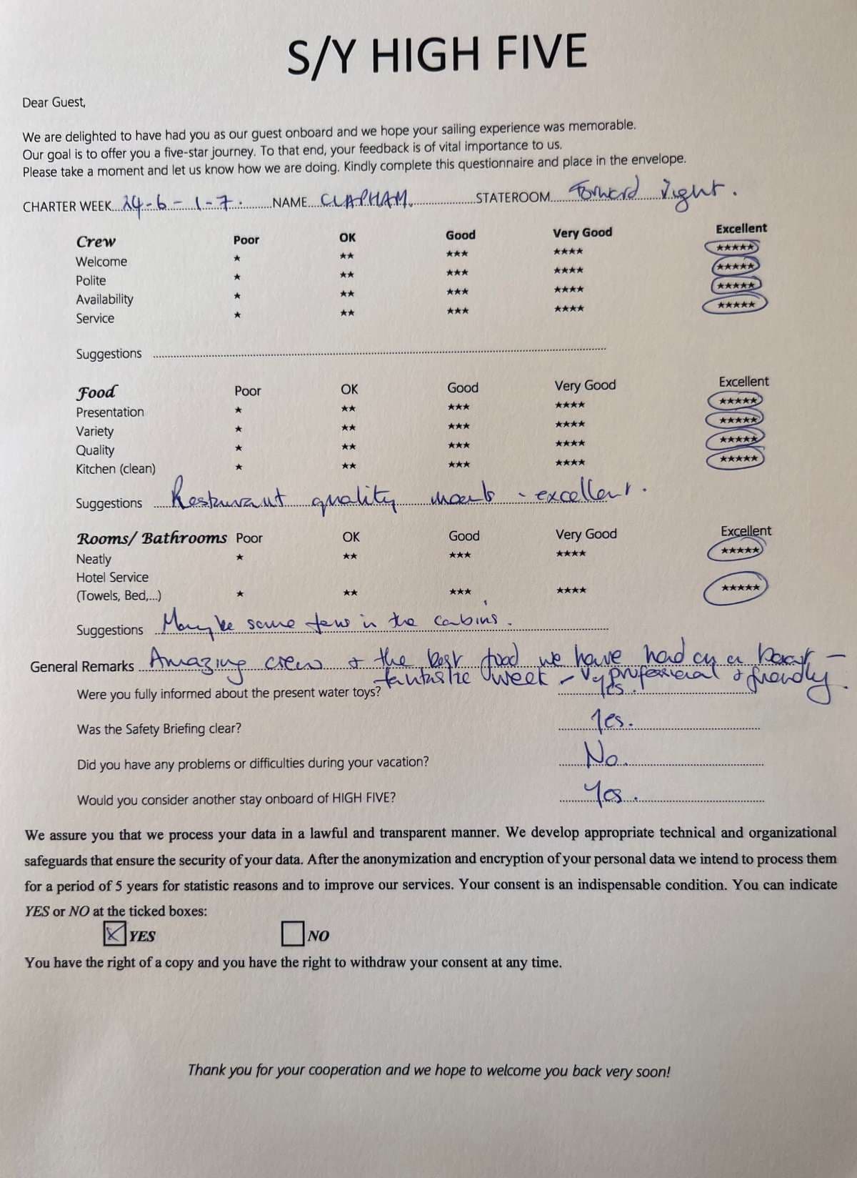 HIGH FIVE guest review