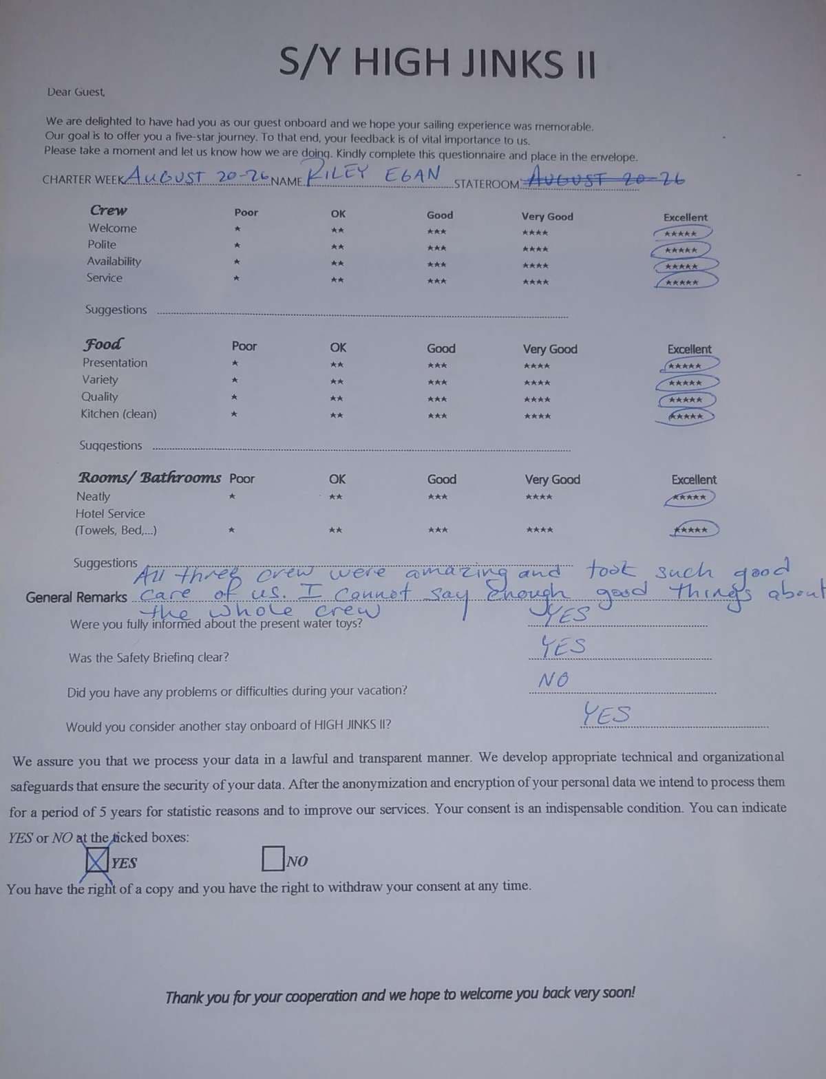 HIGH FIVE guest review