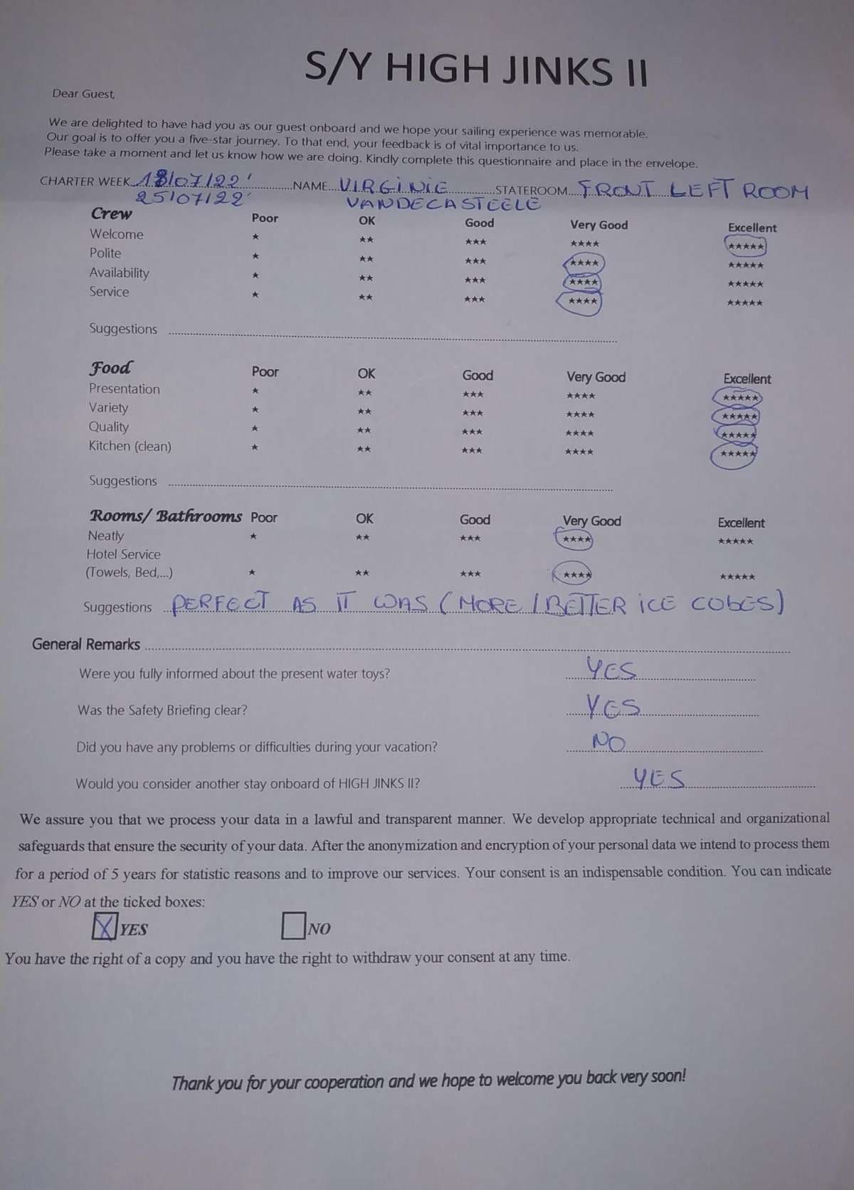 HIGH FIVE guest review