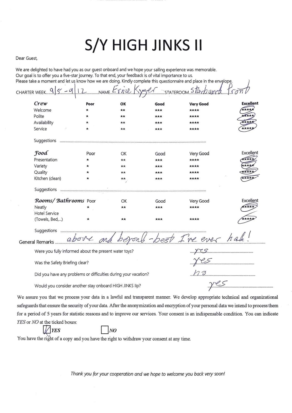 HIGH FIVE guest review