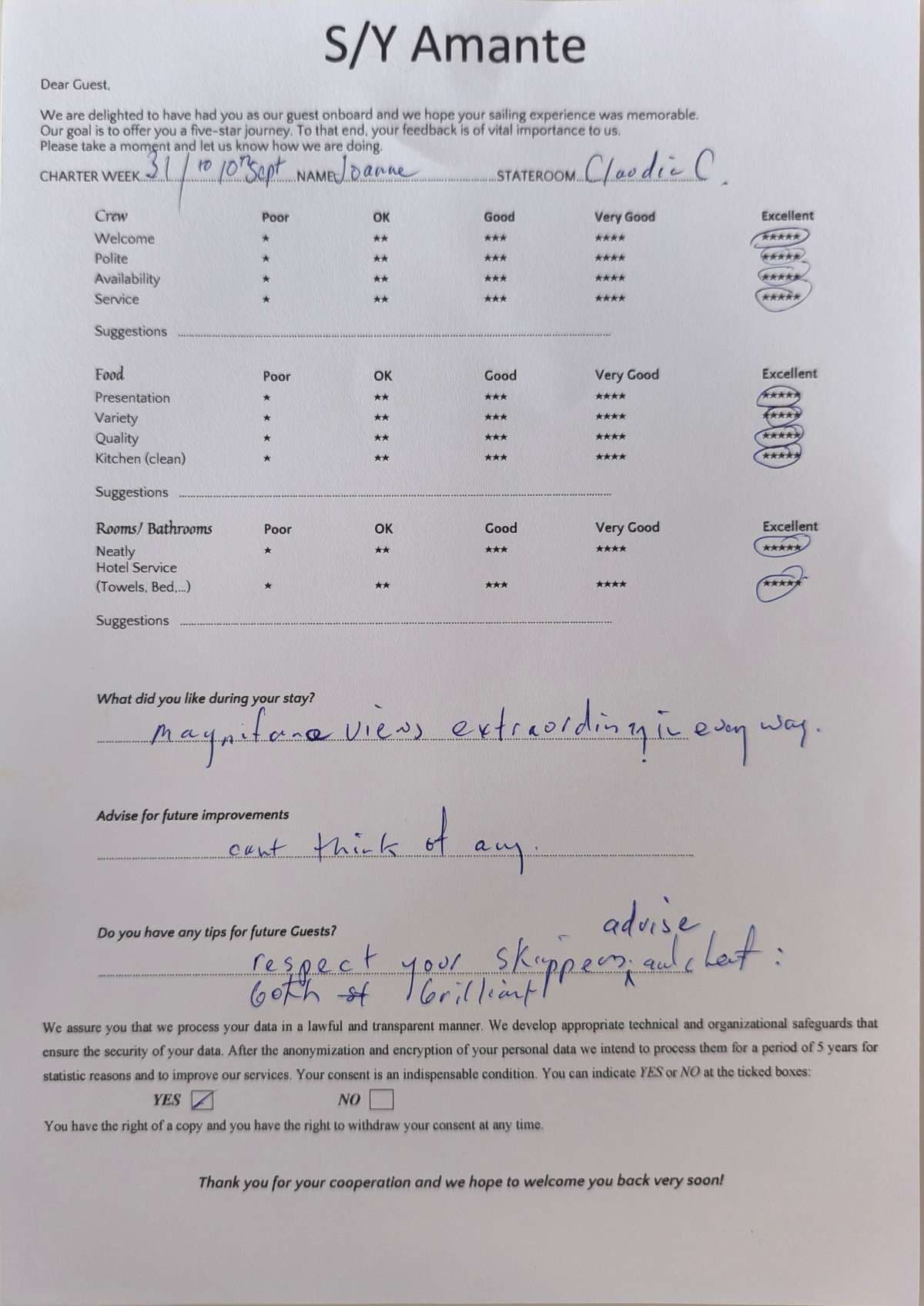 AMANTE guest review