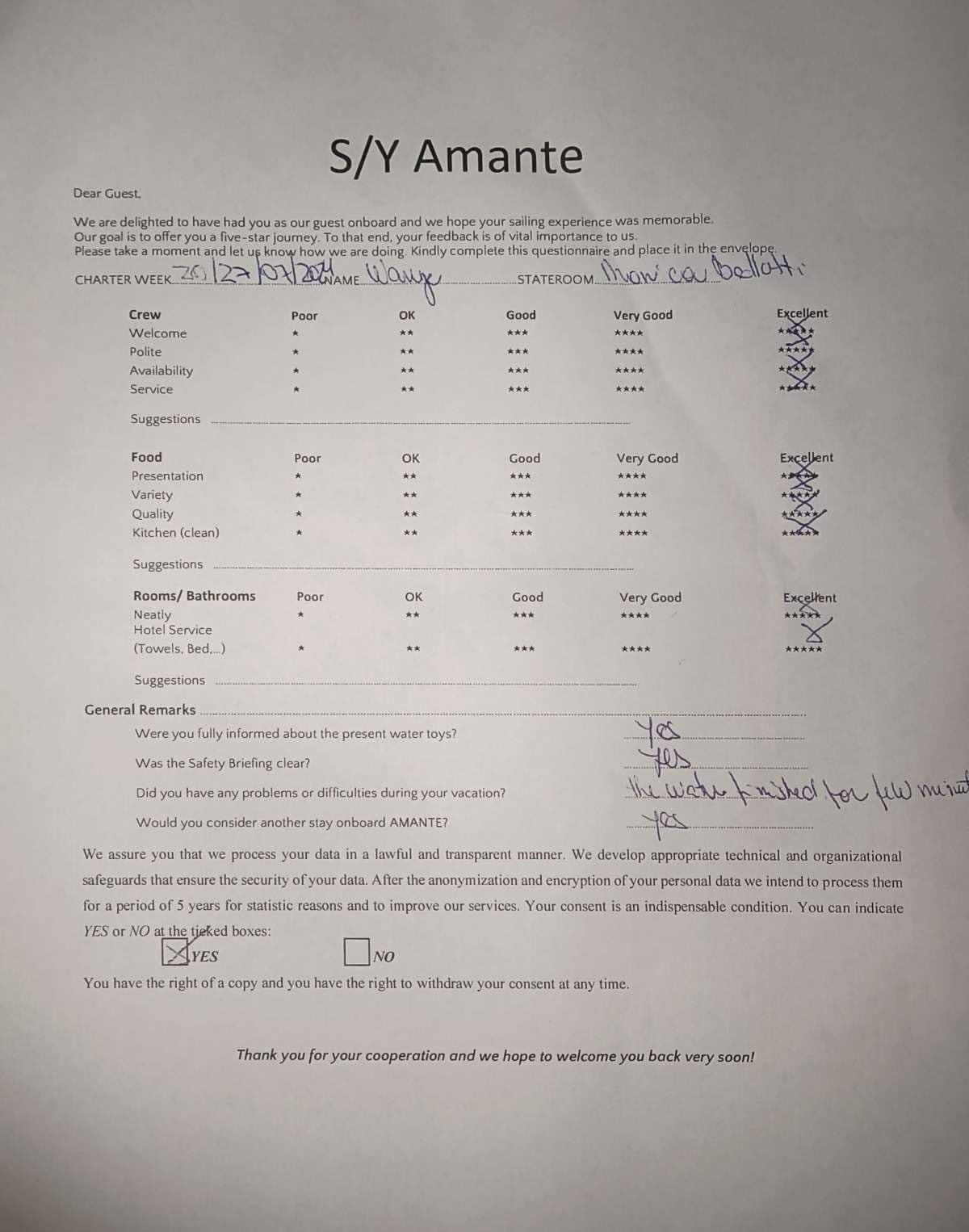 AMANTE guest review