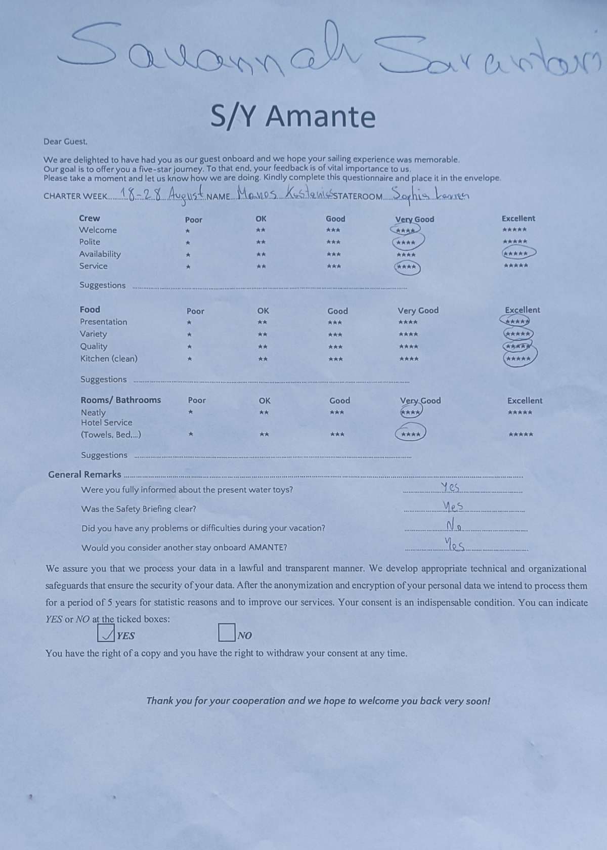 AMANTE guest review