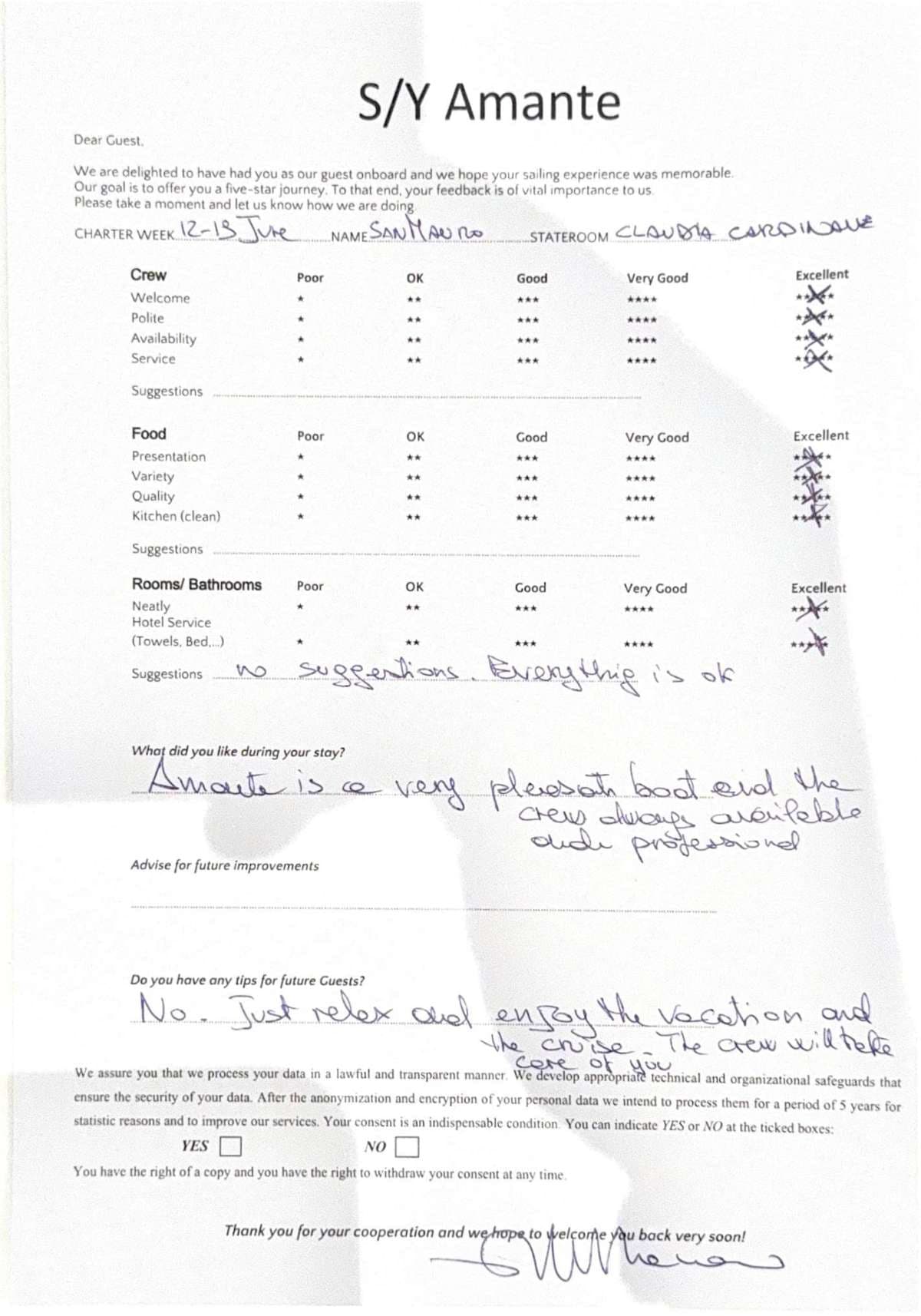 AMANTE guest review