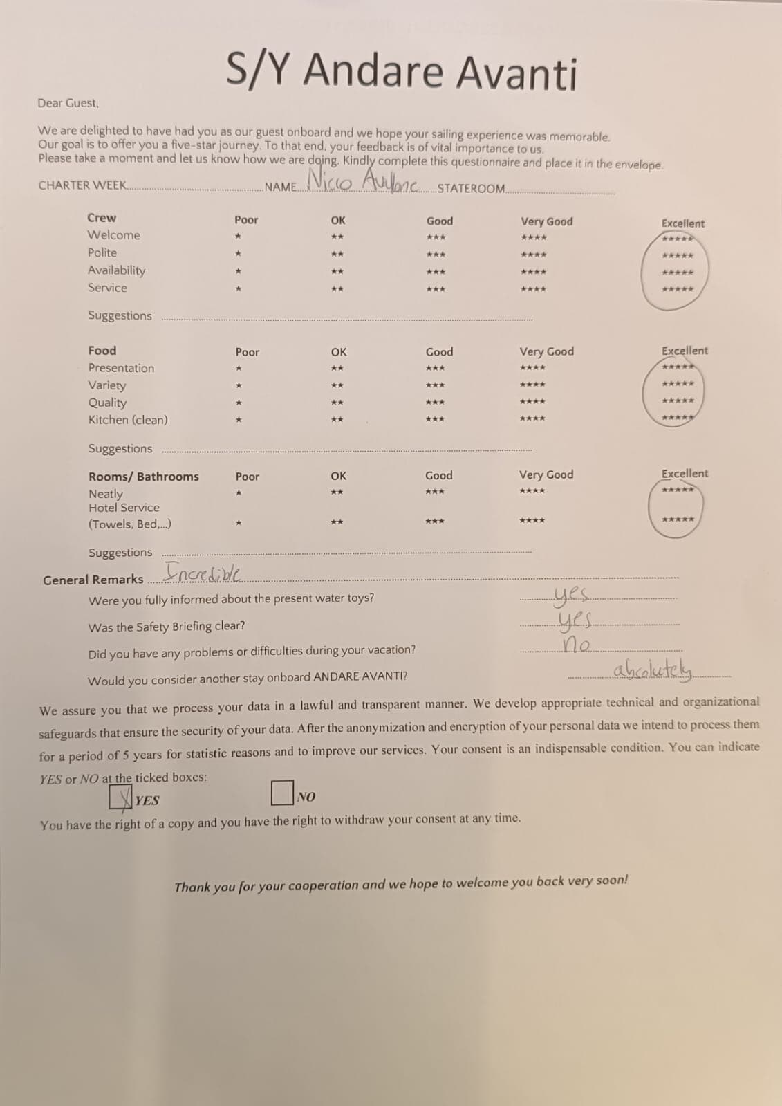 ANDARE AVANTI guest review
