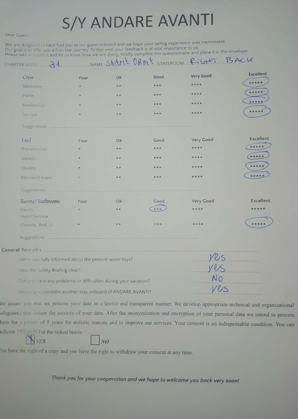 ANDARE AVANTI guest review