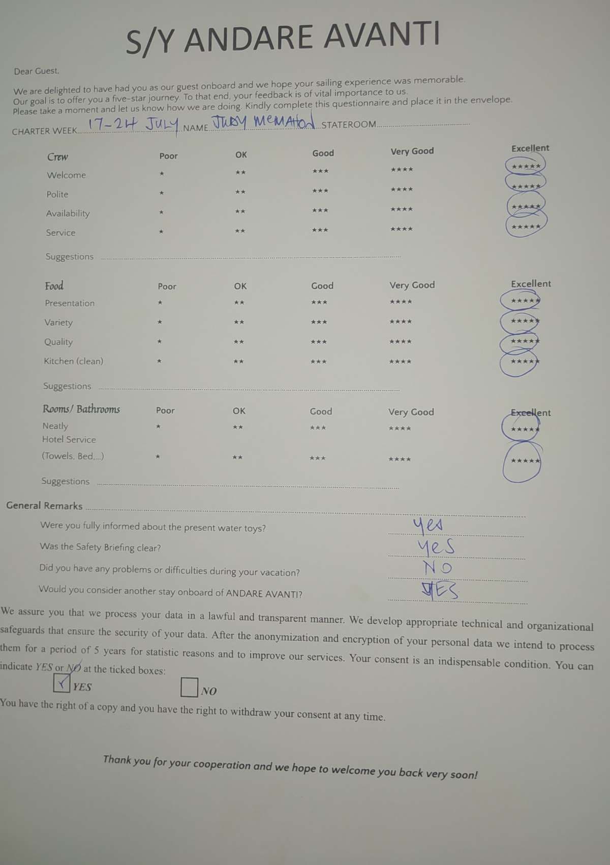 ANDARE AVANTI guest review