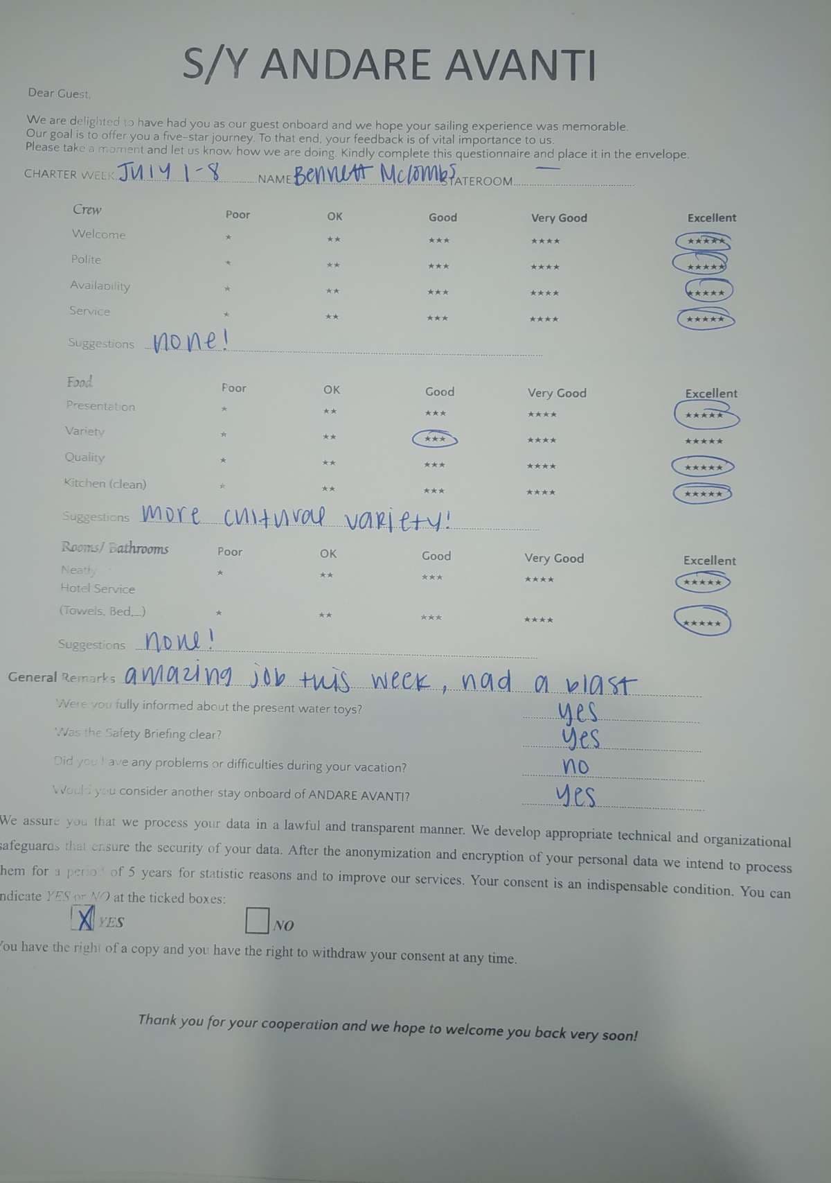 ANDARE AVANTI guest review