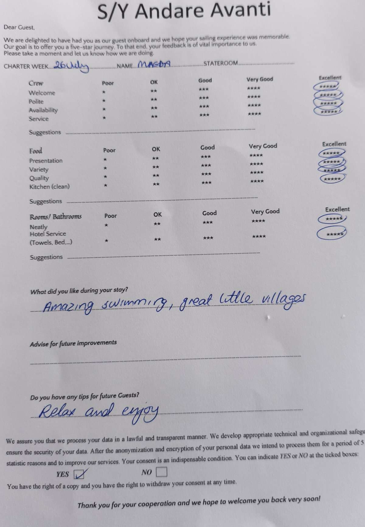 ANDARE AVANTI guest review