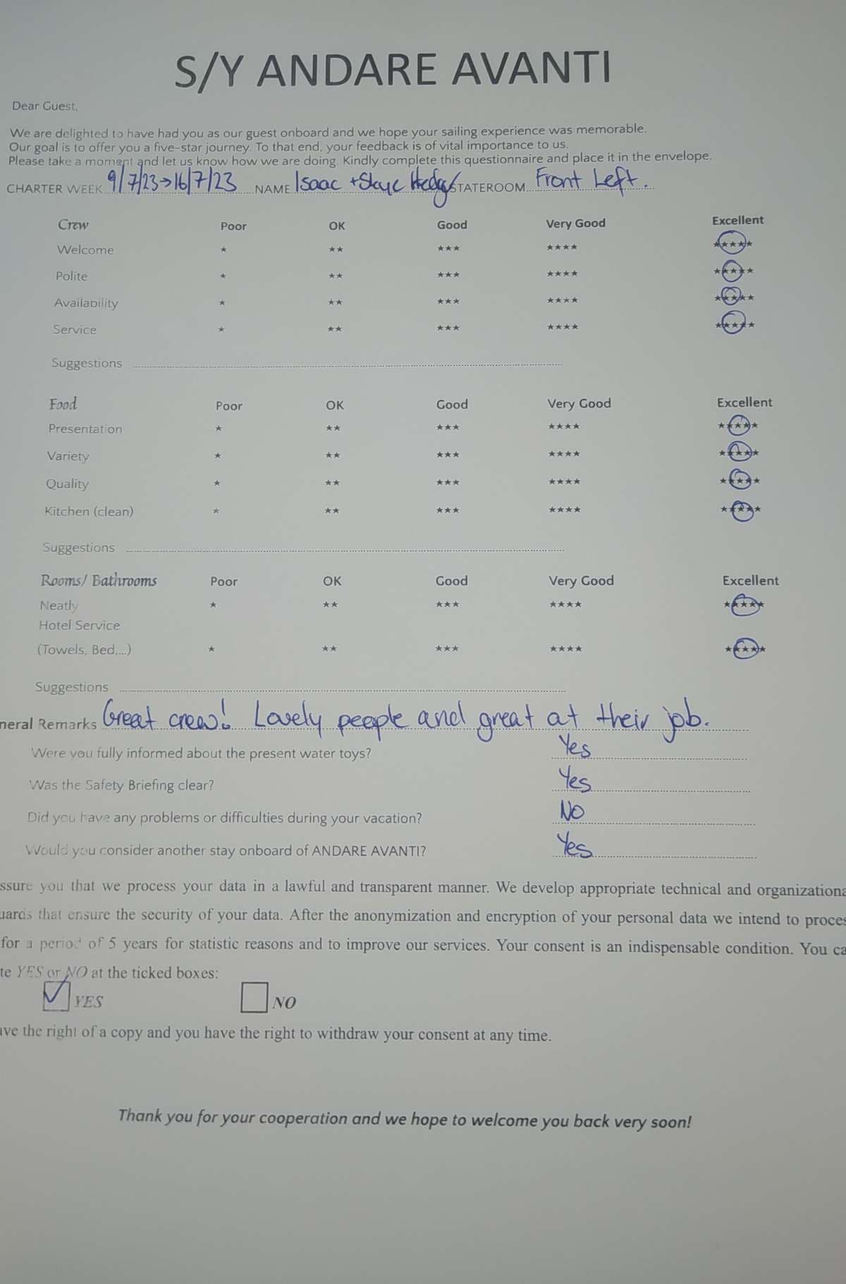 ANDARE AVANTI guest review