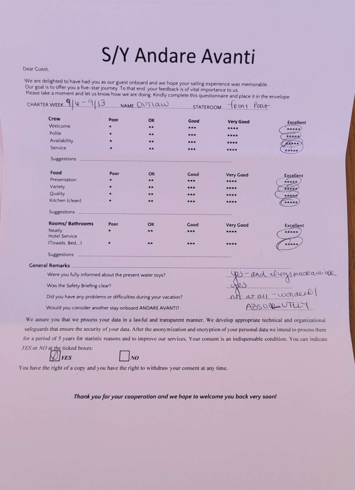 ANDARE AVANTI guest review
