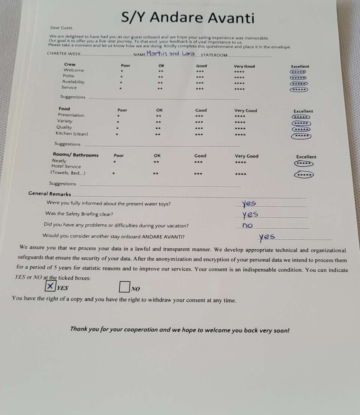 ANDARE AVANTI guest review