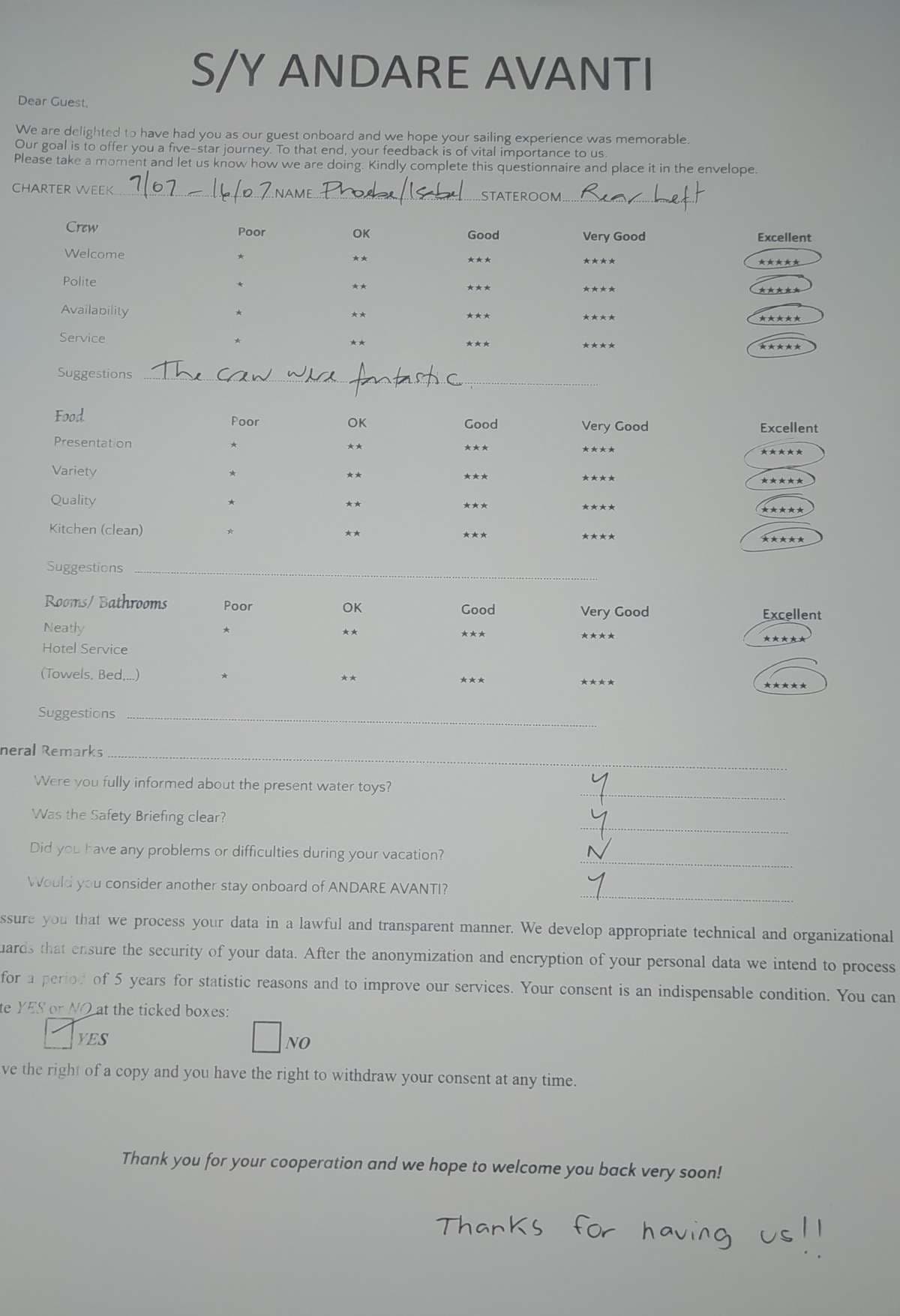 ANDARE AVANTI guest review