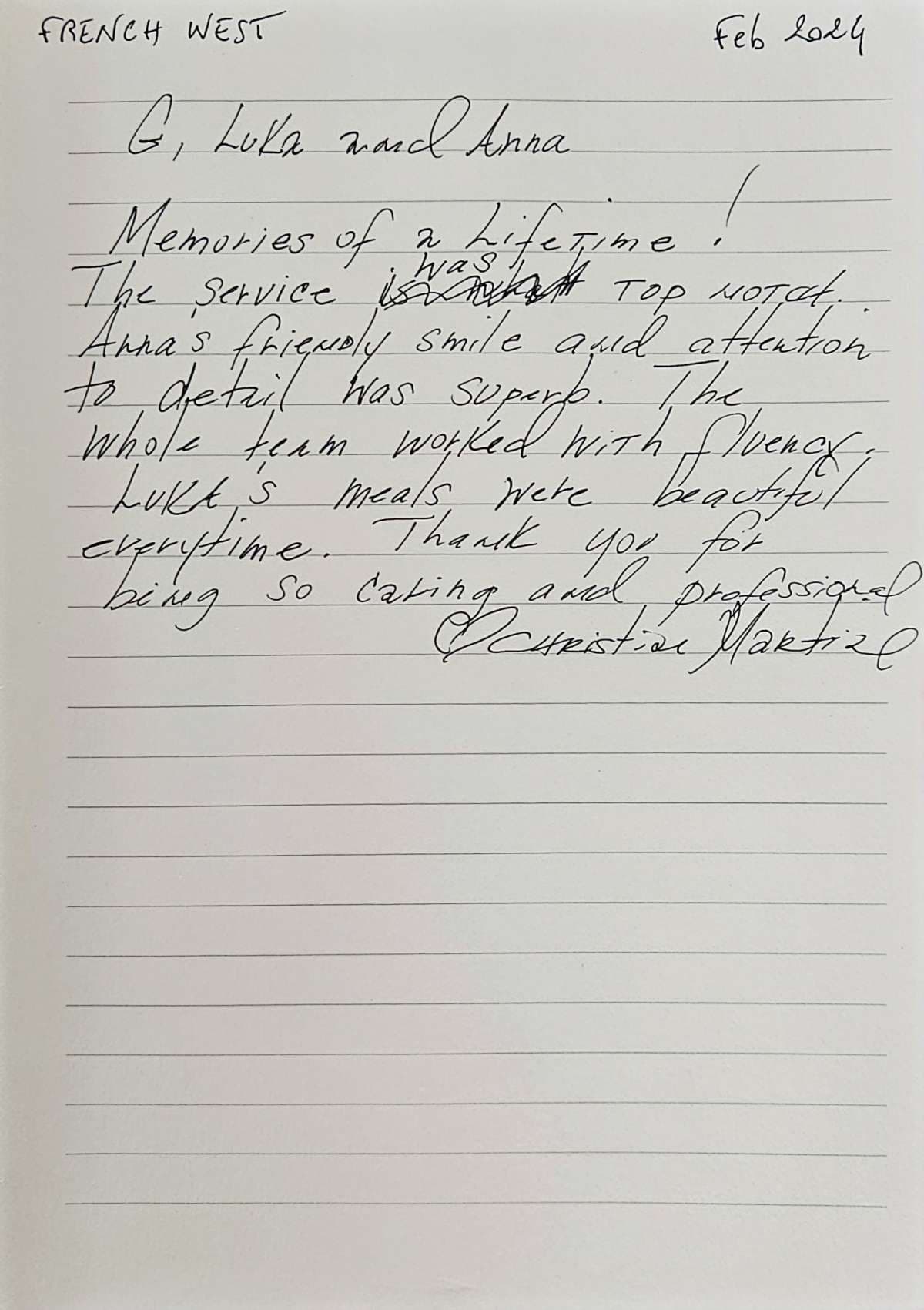 FRENCH WEST guest review
