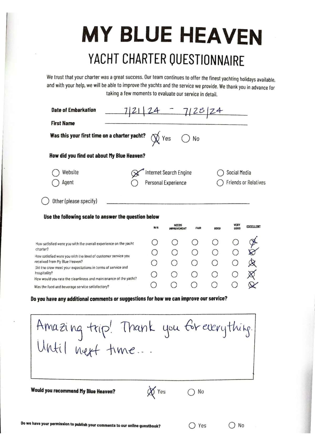 My Blue heaven guest review