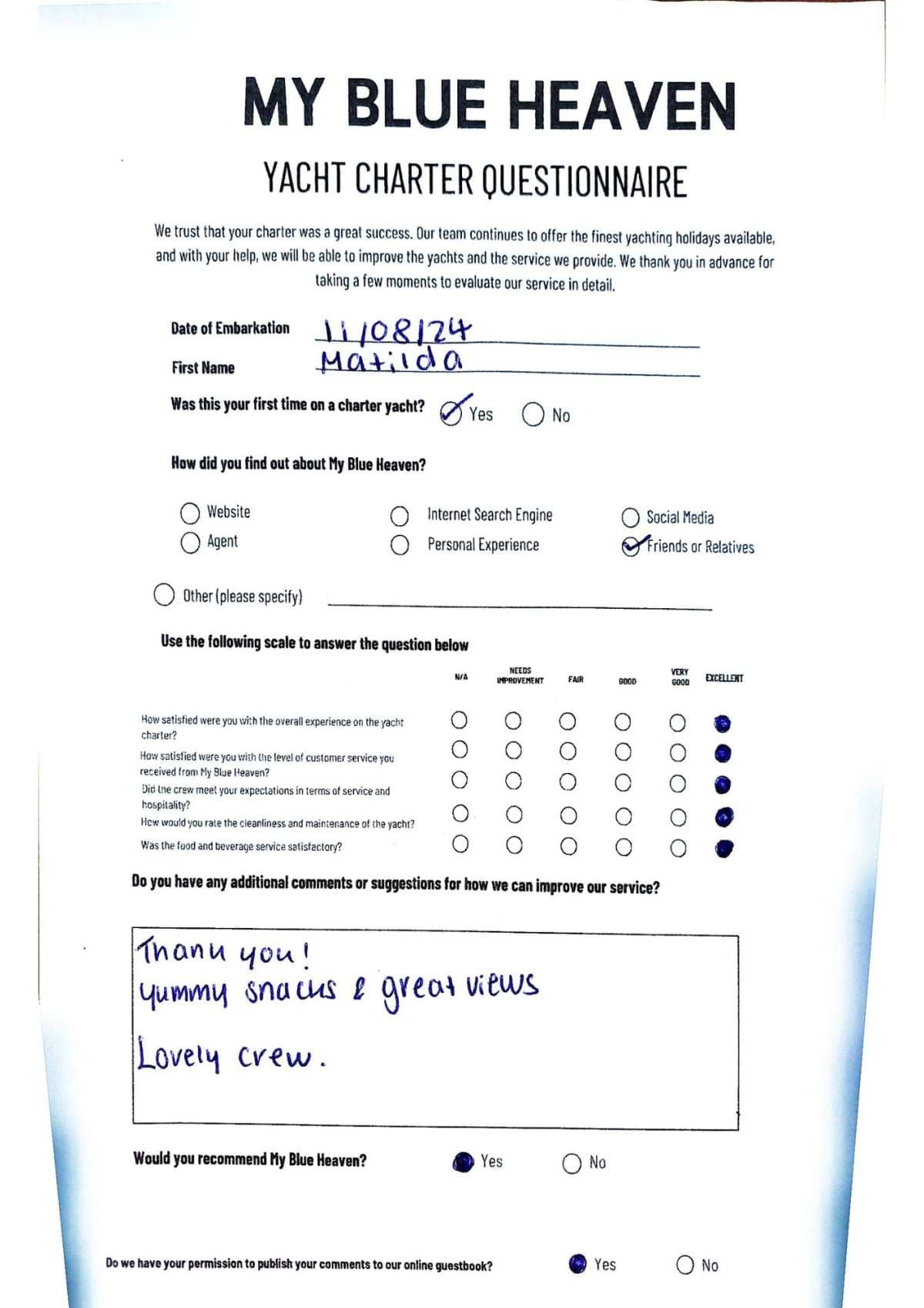 My Blue heaven guest review