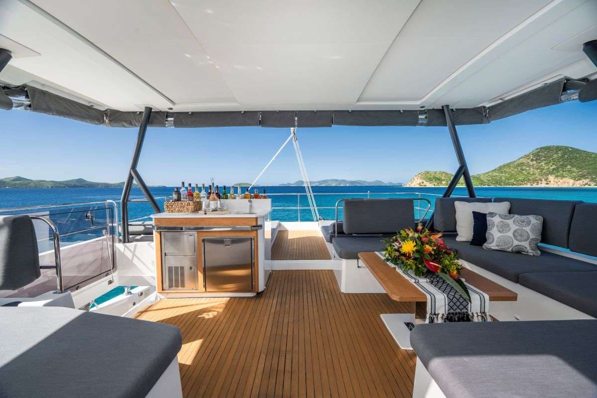 Looking aft, towards the bar on the flybridge