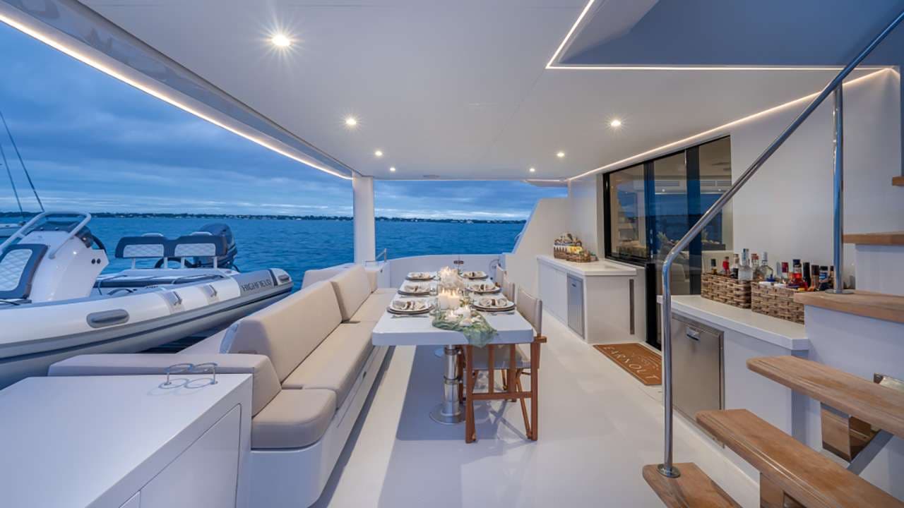 Aft dining with sleek lines
