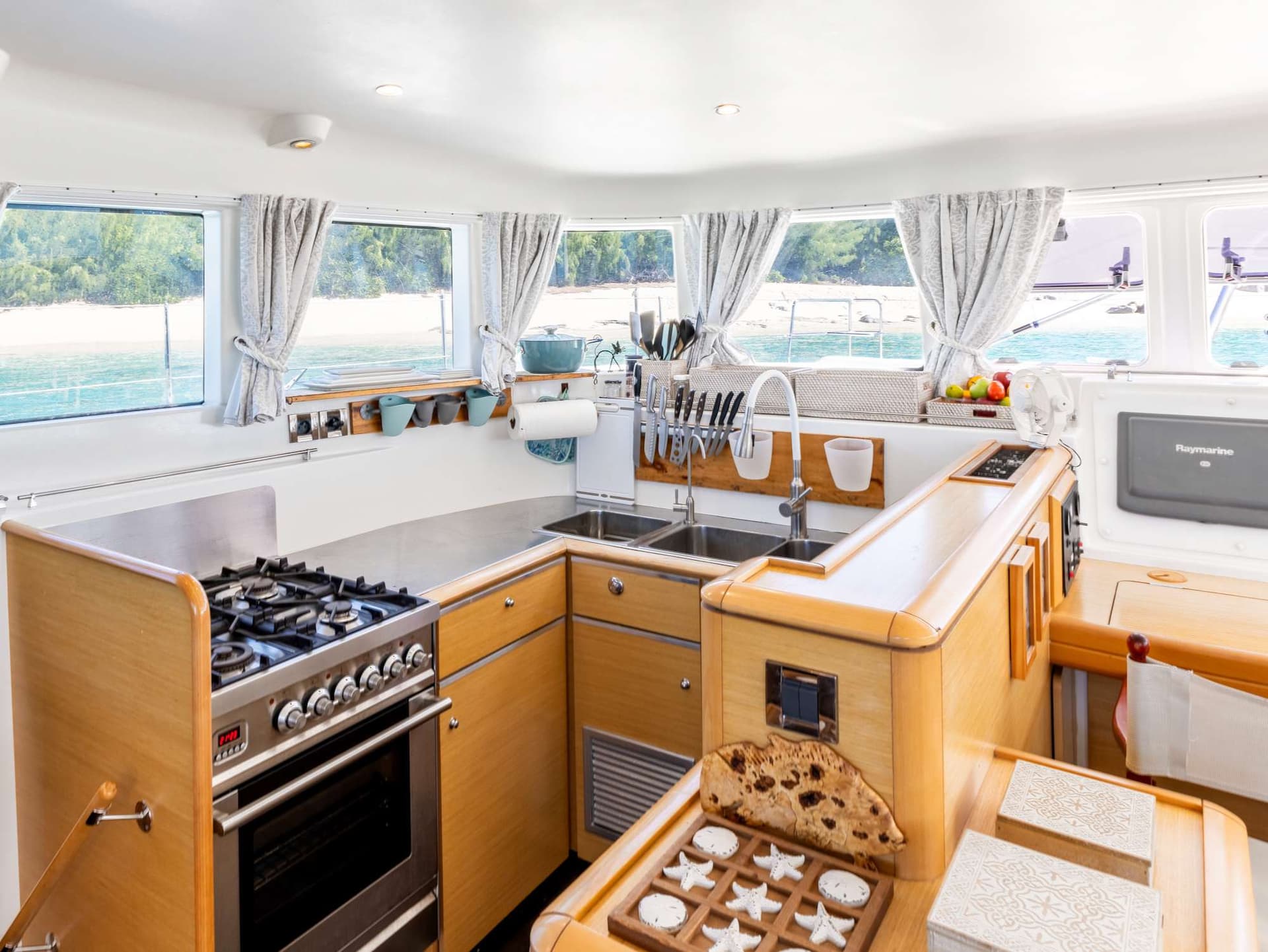 Gambit's port side salon galley -- great view!