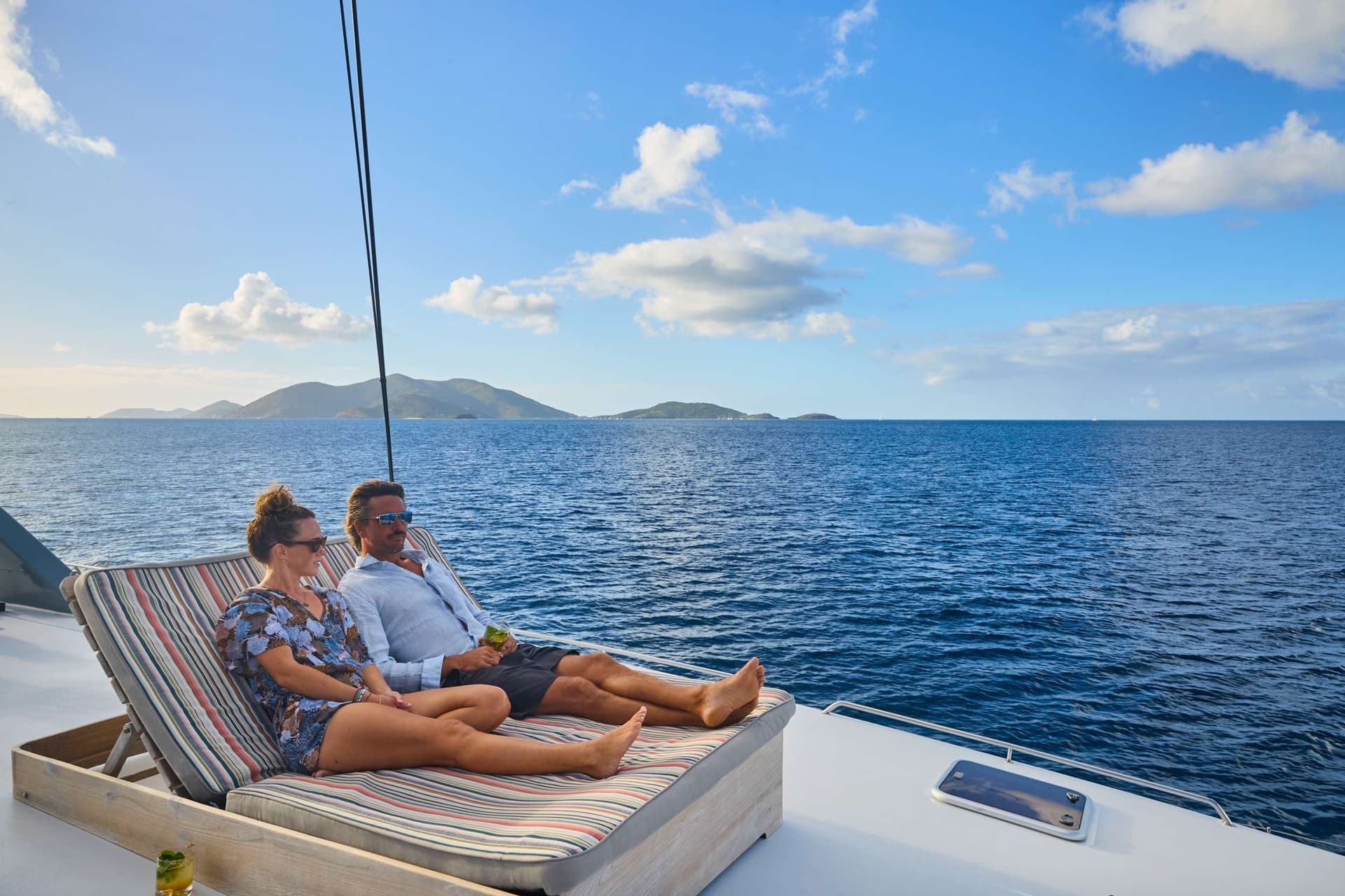 Sun loungers on the flybridge deck