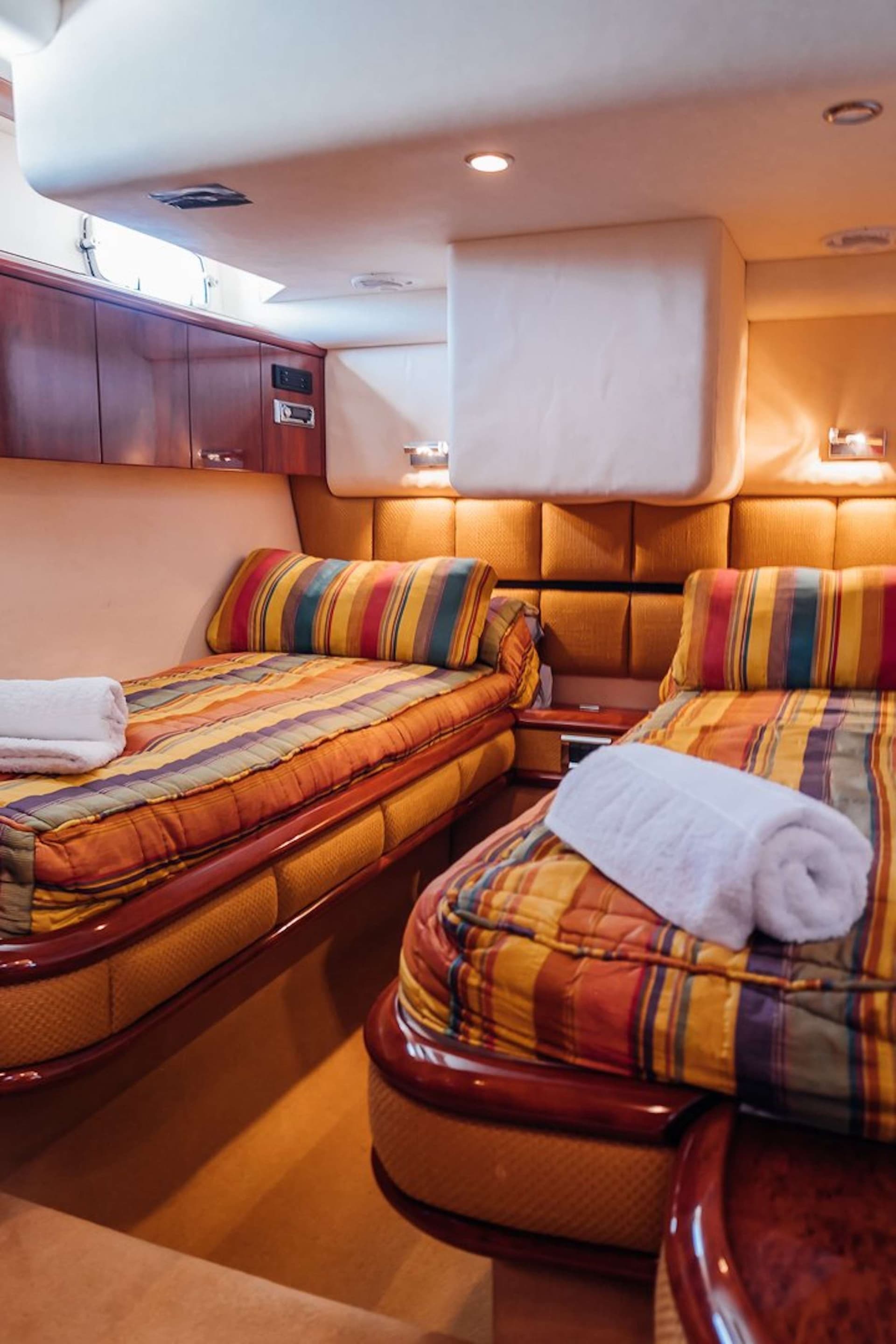 The twin and double staterooms share a bathroom.