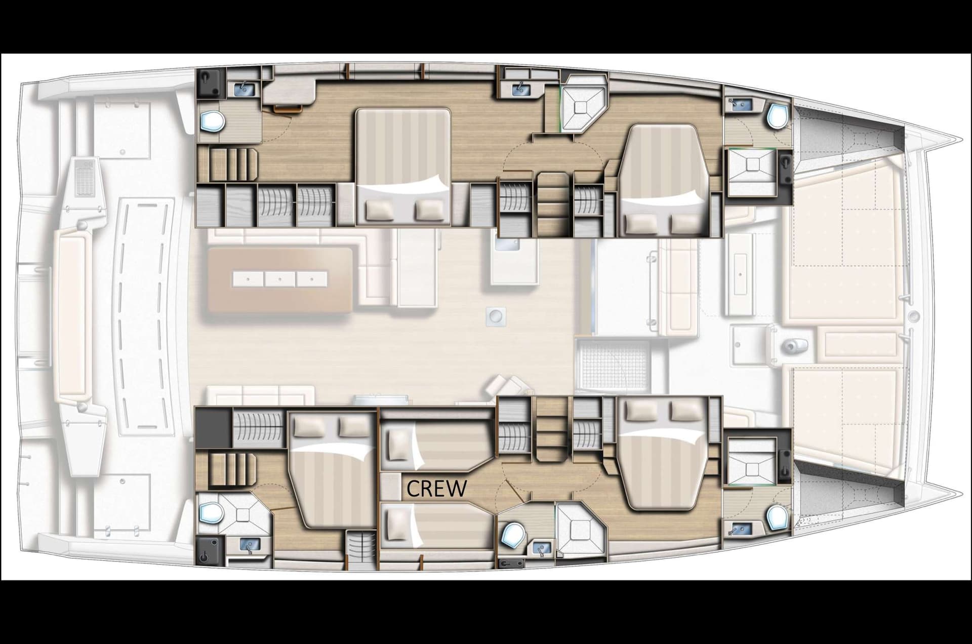 Out of the Blue accommodates 8 charter guests.