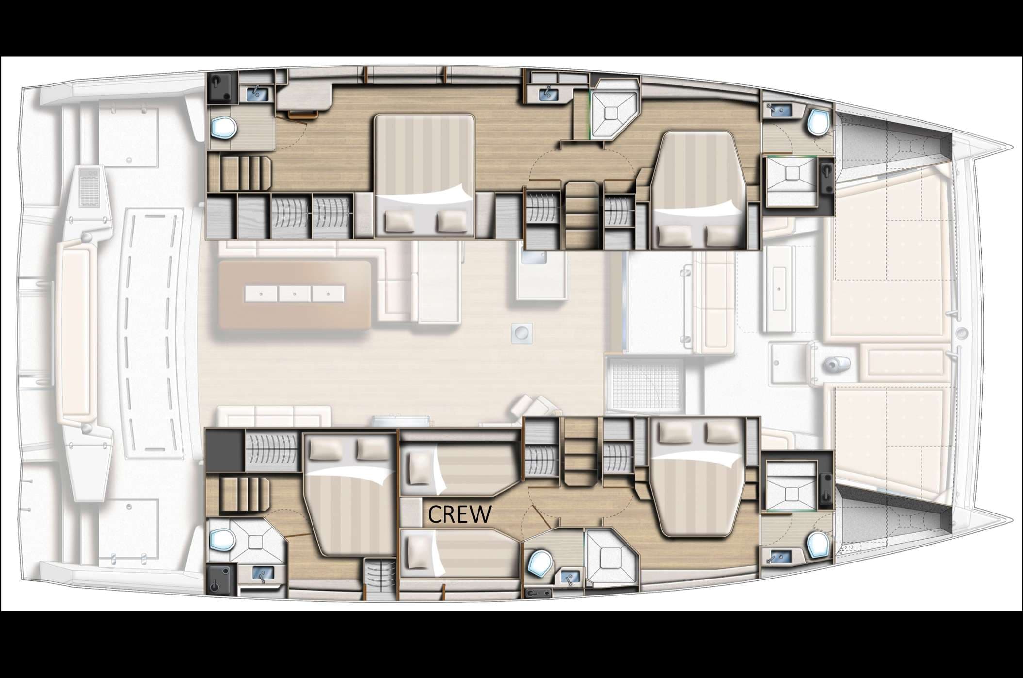 Out of the Blue accommodates 8 charter guests.